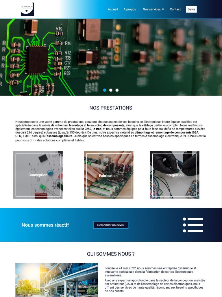 the web design of a manufacturing electronic chips comapny homepage.