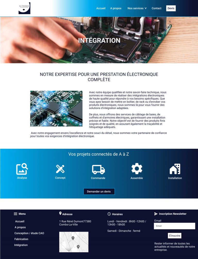 the web design of a manufacturing electronic chips comapny integration page.