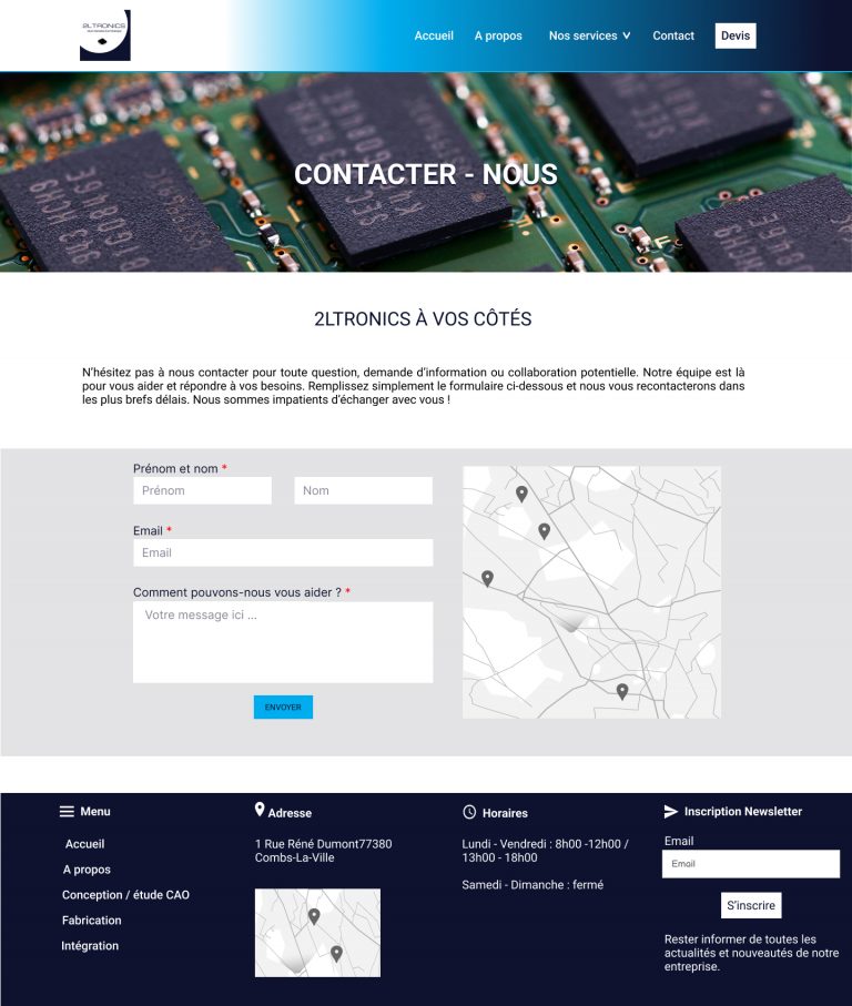 the web design of a manufacturing electronic chips comapny contact page.