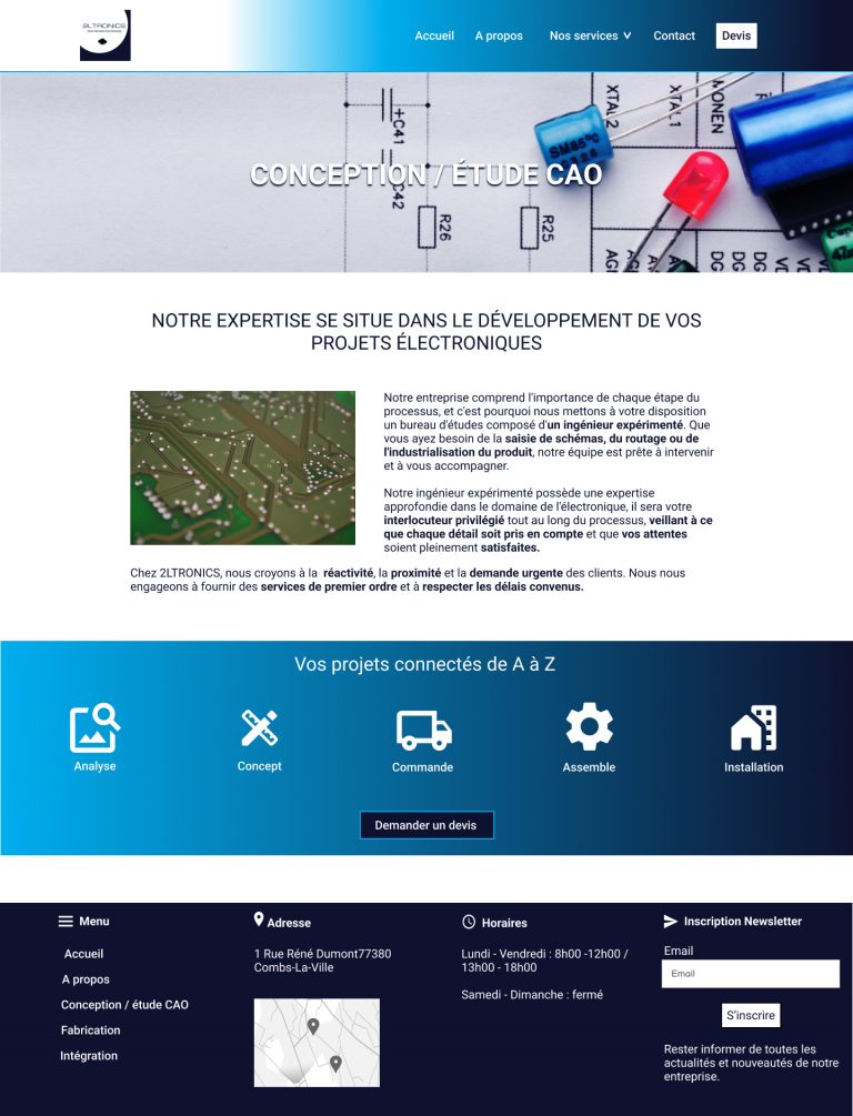 the web design of a manufacturing electronic chips comapny CAO conception page.