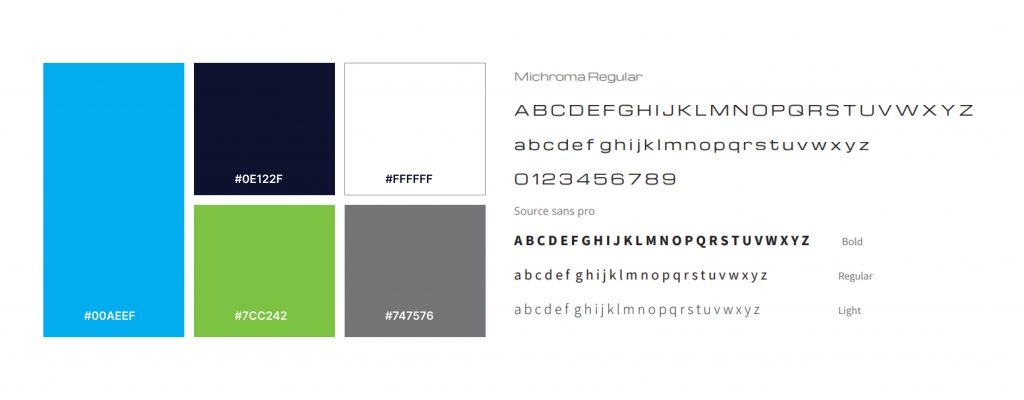 Brand colors and typography chosen for a design.