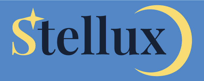 Stellux horizontal Logo on a blue background